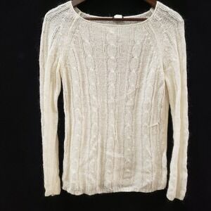 VTG J Crew Womens Old Money Wool Mohair Cable Knit Sweater Size S Ivory Preppy